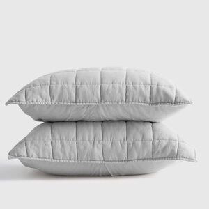 NWOT QUINCE European Linen Box Quilted Sham Set Standard Light Grey 3673